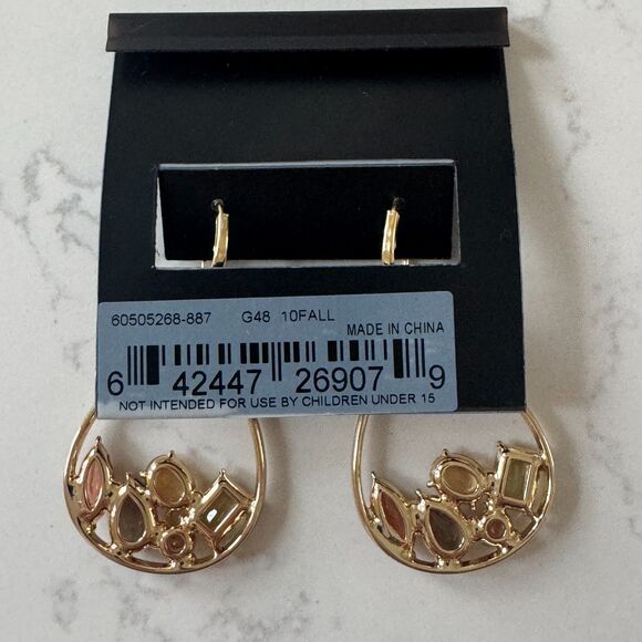 NWT Dangle Stained Glass Teardrop Gold Earrings - Picture 4 of 9